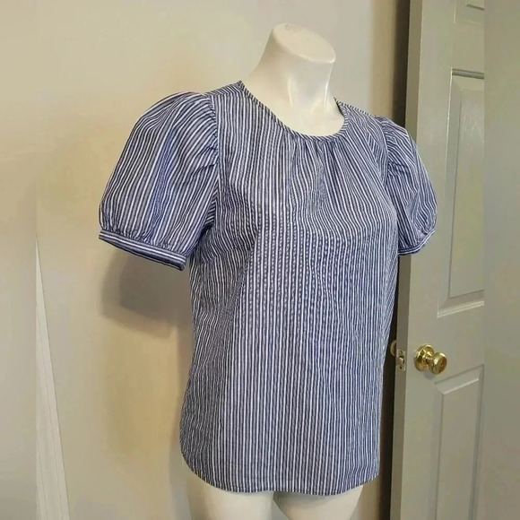 J.Crew Blue Striped Puffed Short Sleeve Cotton Blend Top(XS) - Picture 5 of 11
